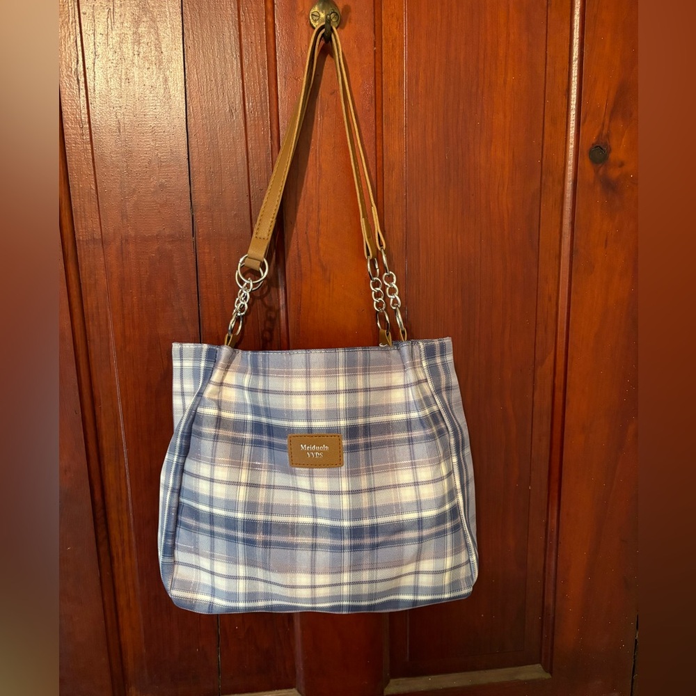Plaid summer tote lightweight great for school, work or the beach NWOT